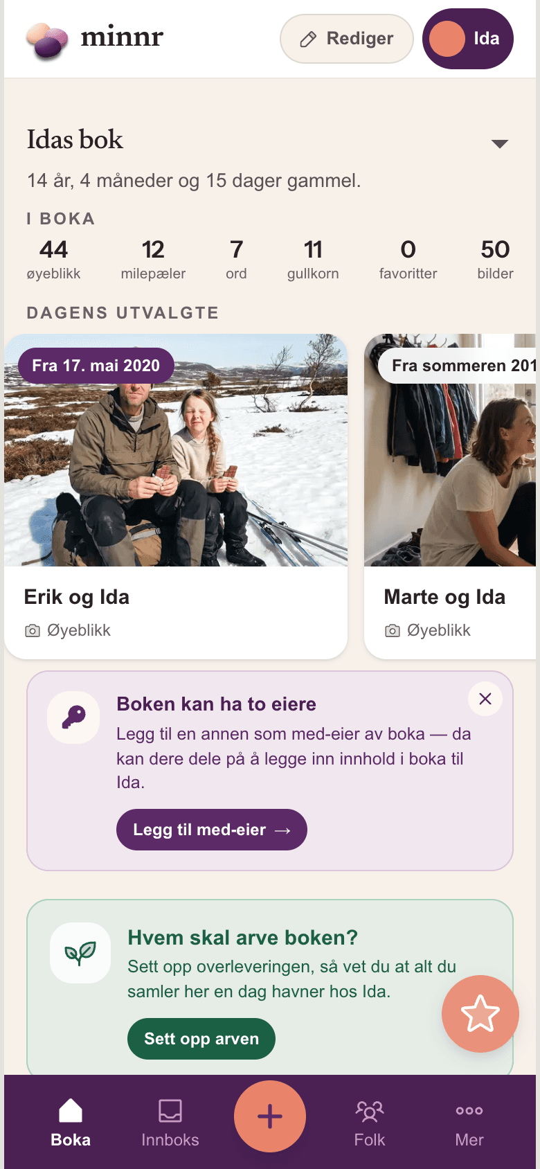 Demoboka på mobil — dashbordet